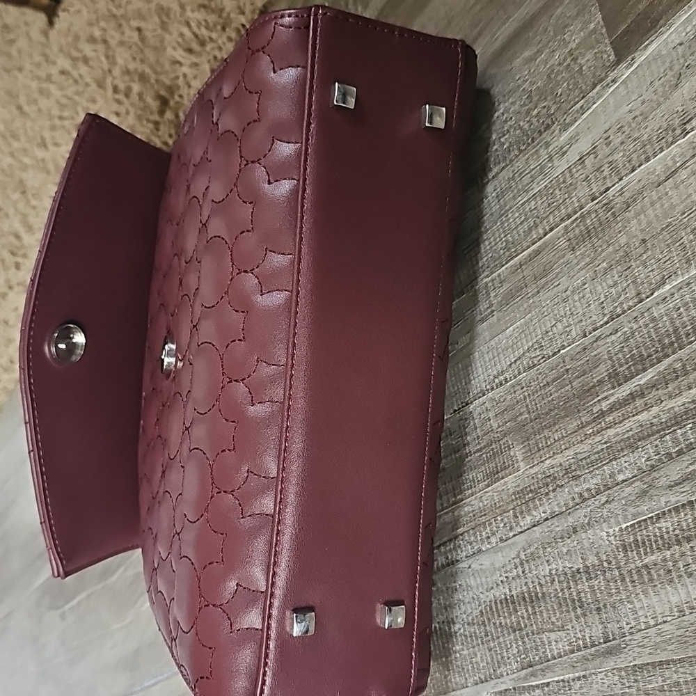 NWT Loungefly Disney Minnie Mouse Quilted Crossbody Burgundy Handbag Bow Satchel - Picture 8 of 8